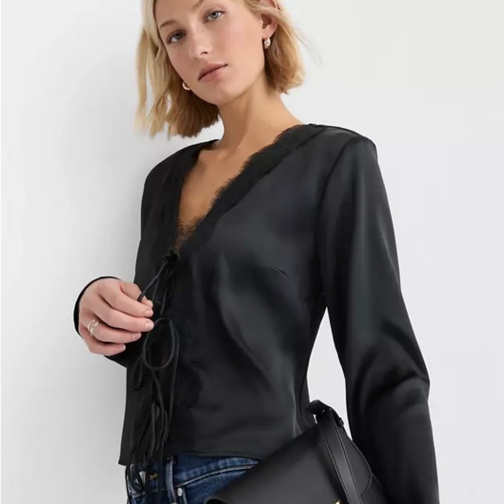 Loft- Black Lace-Trimmed Women's Top